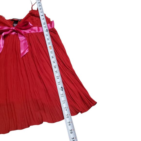 Victoria's Secret Babydoll Slip Dress Red Pleated Pink Bow - Size Large - Picture 5 of 5